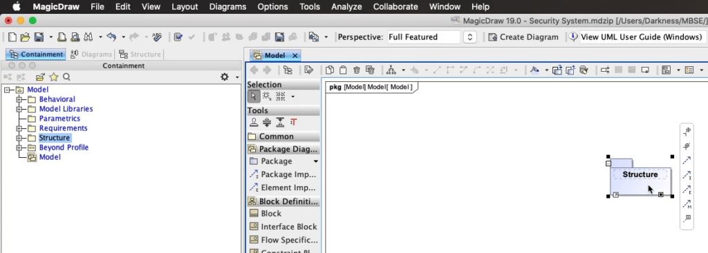 creating package diagrams dragging