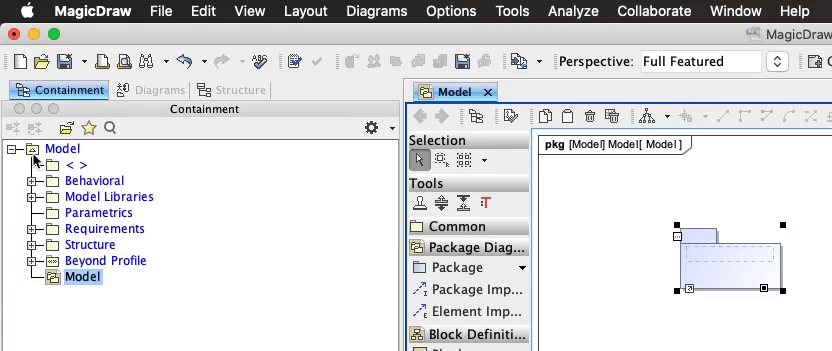 creating package diagrams containment tree