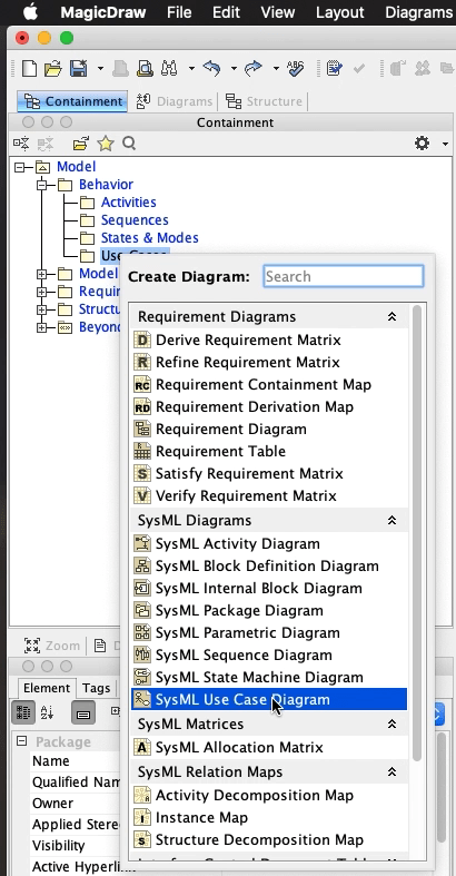 implementing use cases create sysml diagram